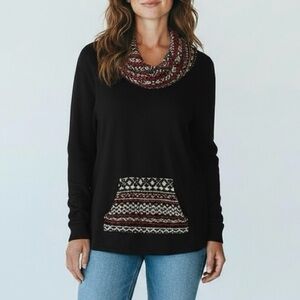 Chaps Ralph Lauren Sweater Womens Plus 1X Black Shawl Collar Fair Isle Nordic